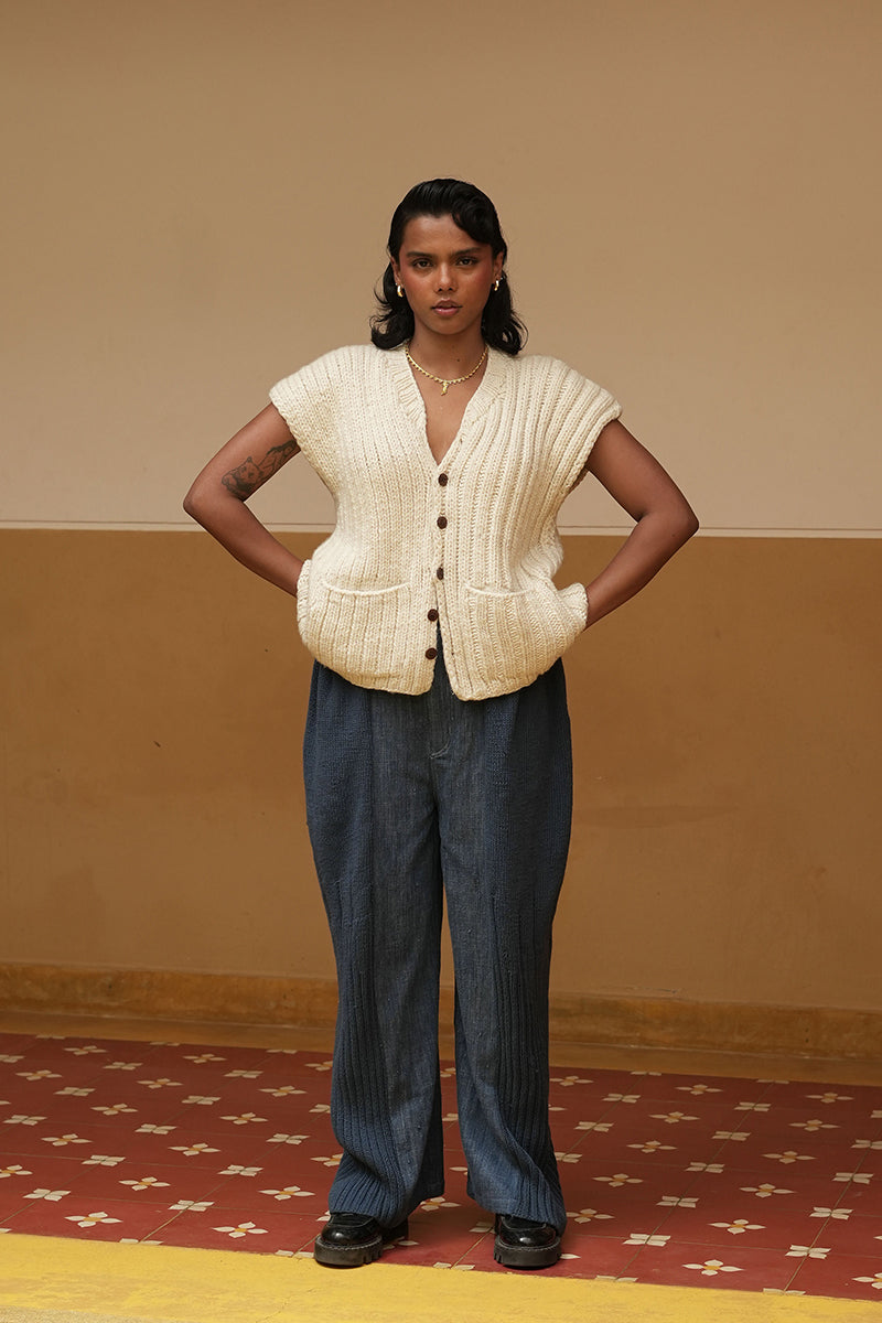 Merino Ribbed Cardigan Vest