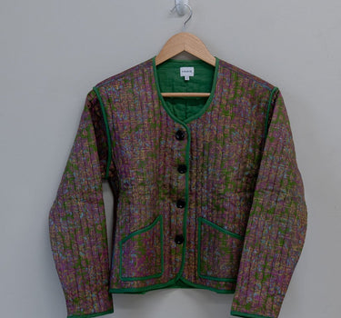 #32 Reclaimed Silk Print Sari Quilted Jacket (XS)