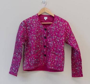 #50 Reclaimed Silk Print Sari Quilted Jacket (M)